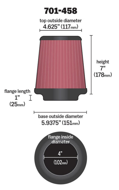 Airaid Universal Air Filter - Cone 4 x 7 x 4 5/8 x 7 w/ Short Flange