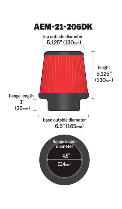 AEM 4.50 inch Short Neck 5 inch Element Filter Replacement