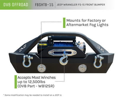 DV8 Offroad 07-18 Jeep Wrangler JK/JL FS-15 Steel Stubby Front Bumper w/ Fog Lights